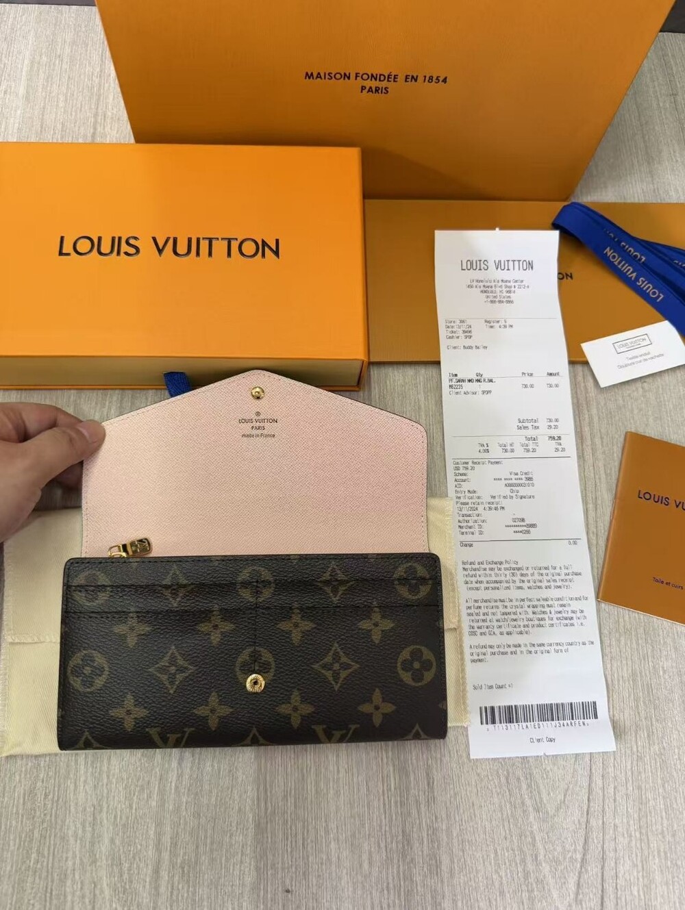 Louis Vuitton Monogram Long Wallet with Pink Interior Sarah Wallet